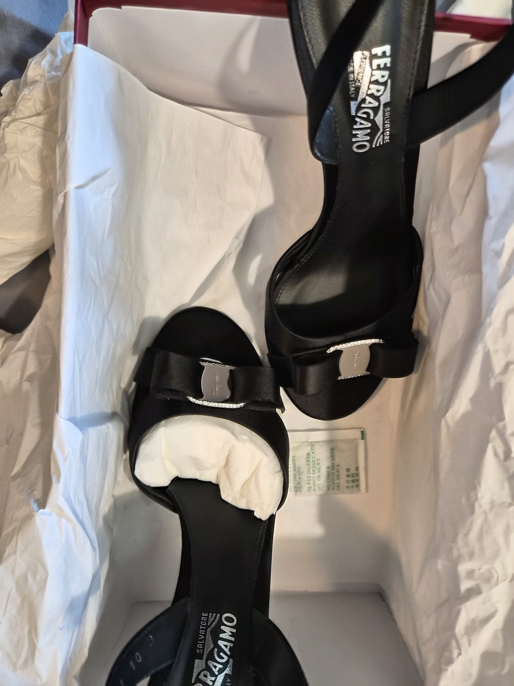 Salvatore Ferragamo Black Satin Bow Slingback Linda Heels
